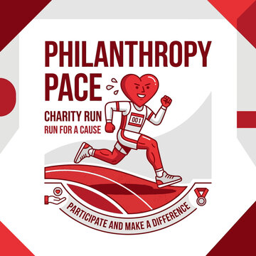 Heart Character Running A Charity Race For Philanthropy Pace Event