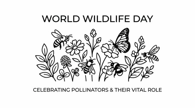 World Wildlife Day Illustration with Pollinating Insects and Flowers.