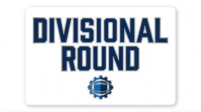 Divisional round text with football icon. American football playoff game tournament. Sports competition graphic sign for championship event. Broadcast media broadcast branding for playoff series.