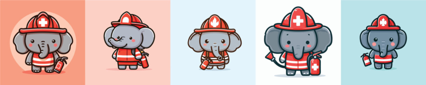 Cute vector of an elephant in a firefighter costume
