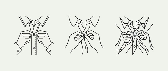 Fototapeta premium Step by step guide to tying a classic necktie knot with hands