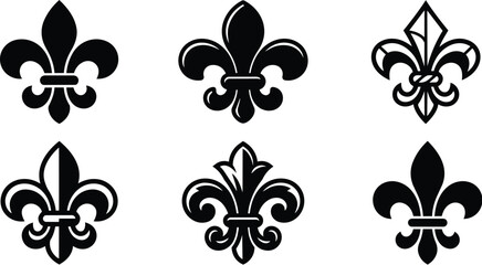 Fleur de lis vector set of six black heraldic symbols in varied styles © Royal Ability