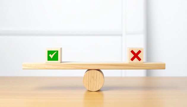 A poised balance of right and wrong, symbolizing clarity, fairness, and thoughtful decision‑making, where precision and ethics align to create harmony between approval and rejection.