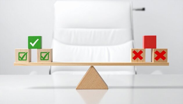 A poised balance of right and wrong, symbolizing clarity, fairness, and thoughtful decision‑making, where precision and ethics align to create harmony between approval and rejection.