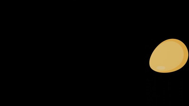Isolated vector chicken egg rolling dynamic animation, black background.