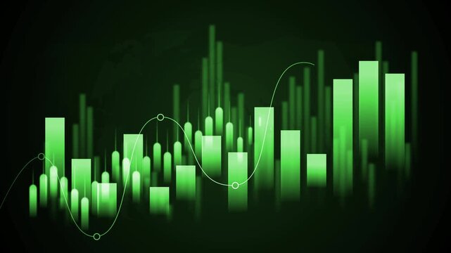 Abstract financial chart with rising bars and line graph animation, Business rising financial graph bar chart animated