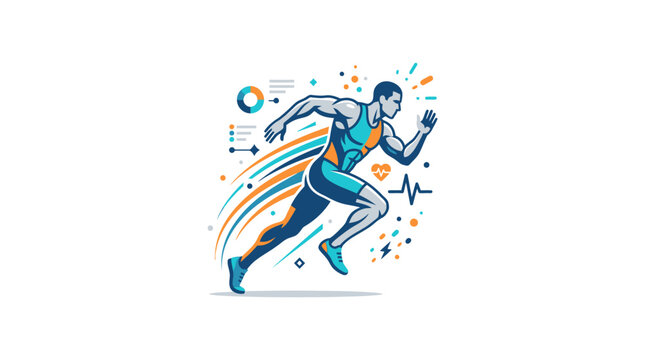 Athlete Running with Health and Data Graphics, Speed and Performance Concept