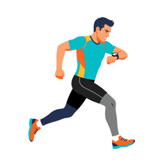 Fototapeta premium Energetic Male Runner Checking Smartwatch During Outdoor Fitness Session Healthy Lifestyle