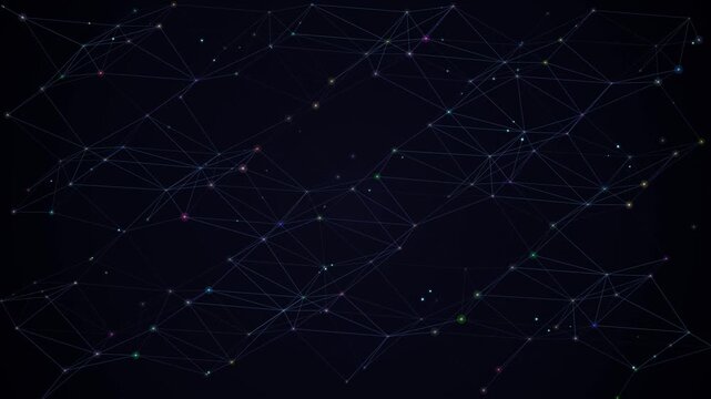 Abstract Animation Of A Digital Network Grid With Interconnected Glowing Points Against A Dark Background