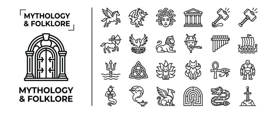 Mythology & Folklore Icons: Legends, Creatures, Symbols, and Architecture