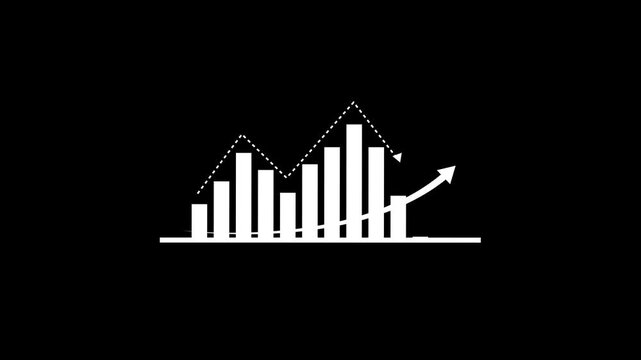 Line graph with rising bar chart progression on black background