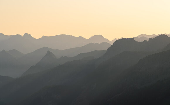 View on the layered mountains of the Pyrenees, during the famous HRP trekking.