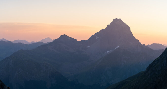 View on the famous Petit Pic du Midi d'Ossau, in the French Pyrenees, during the HRP trekking.