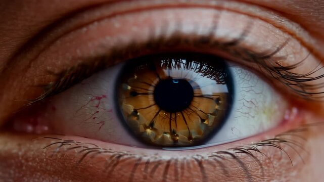 Extreme close up of a detailed brown human eye looking around