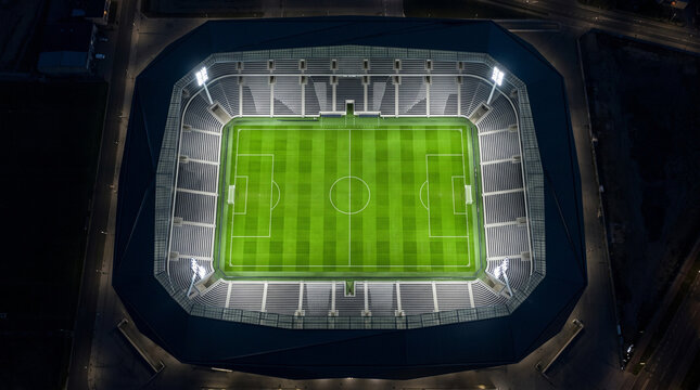 Professional Football Stadium Aerial View at Night