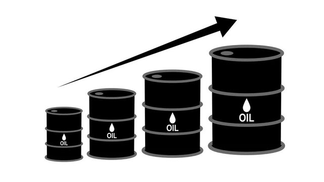 Oil barrels increasing in height with upward arrow vector illustration progression petroleum crude