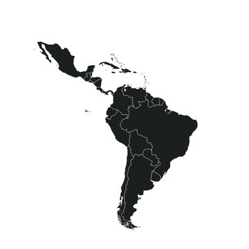 Latin America Map Black Silhouette Monochrome Vector Illustration