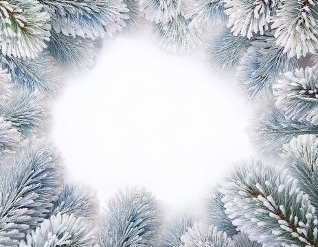 vertical snow frost frame border with empty copy space in center isolated on white or white background