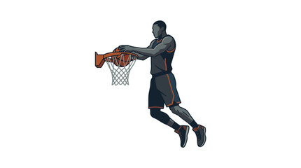 Athletic Male Basketball Player Performing a Power Slam Dunk Vector Illustration © Khfd