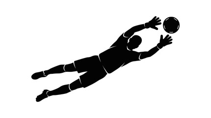 Professional Goalkeeper Silhouette Making an Athletic Diving Save during a Soccer Match Game
