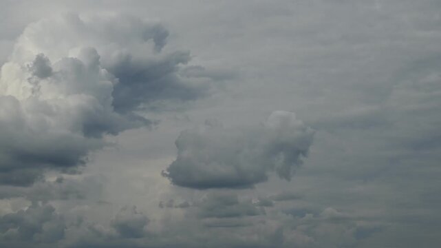 overcast sky with grey cumulus clouds moving during timelapse footage