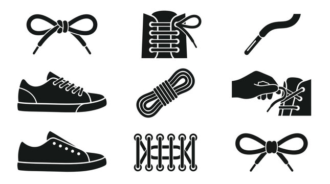Black and white shoe laces icons.