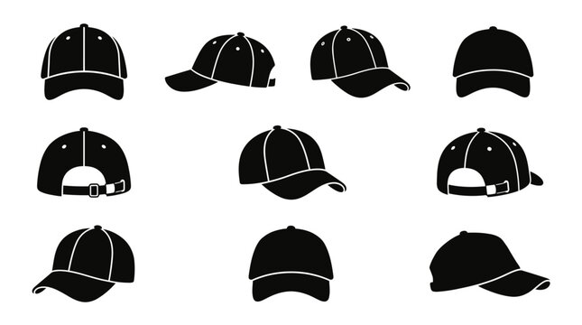 Collection of black baseball caps.