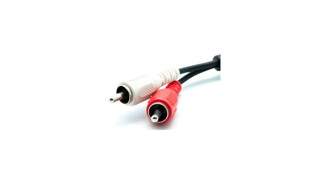 isolated, white background, rca cable, audio connector, phono plug, stereo connection, red and white, electronic equipment, technology, cable, analog, sound, media, plug, wire, connection, hardware, v