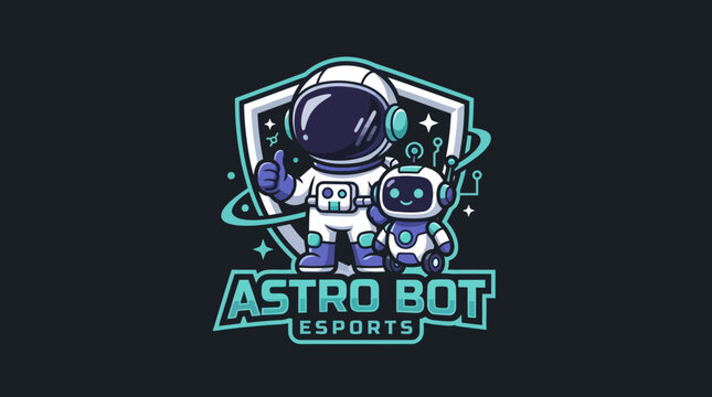 Astro Bot Esports Logo with Astronaut and Robot Mascot.