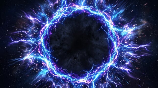 Electric Plasma Energy Frame with Glowing Blue and Purple Lightning Border