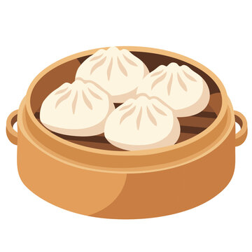 dim sum dumplings in steamer vector illustration
