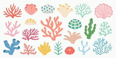 Coral And Seaweed Illustrations Colorful Vector Marine Life Pattern © Rathin