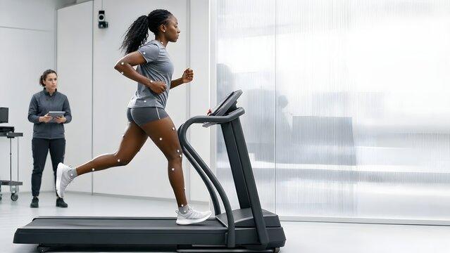 sports women's football 2026 women's africa cup of nations african female athlete running on a treadmill during motion capture testing and sports science analysis

