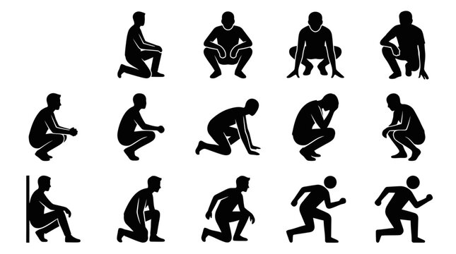 Black silhouettes of men exercising outdoors.