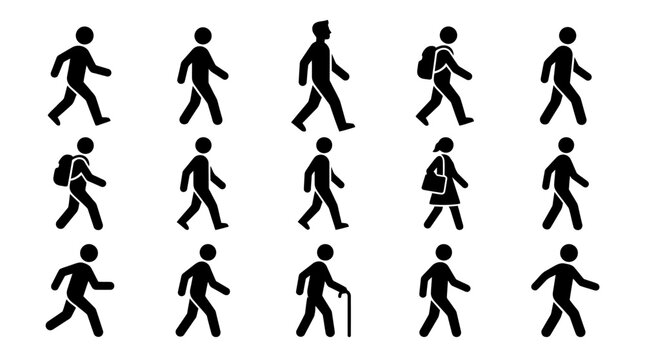 People Walking Silhouettes in Various Poses.