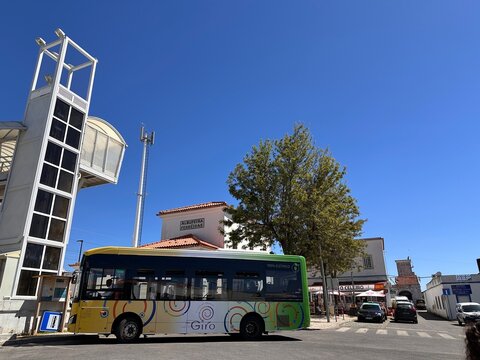 Portugal city bus Giro electric representing affordable sustainable public transportation near Algarve,  Albufeira-Ferreiras railway station, Algarve, Portugal, 1 April 2026