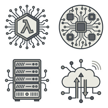 Advanced computing and cloud network infrastructure icons.