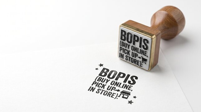 BOPIS rubber stamp on white paper, buy online pick up in store retail concept, omnichannel shopping strategy and logistics service