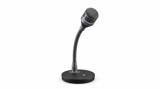 Professional desktop gooseneck microphone on a circular base.