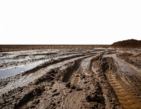 wet mud ground covering white background representing off road adventure