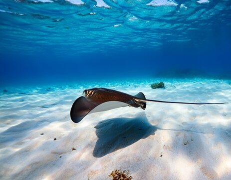graceful stingray swimming over sandy seabed in clear tropical water