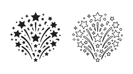 Obraz premium fireworks vector silhouette with line art pair icon featuring celebration, stars