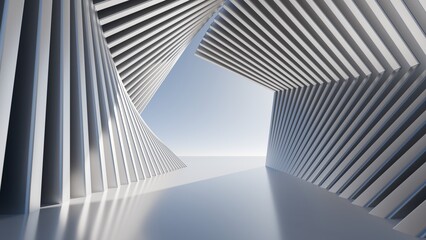 Naklejka premium Modern minimalist architectural perspective with twisting geometric lines and deep shadows