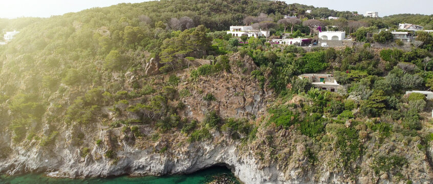 Cinematic drone view of Chiaia beach on Ischia island