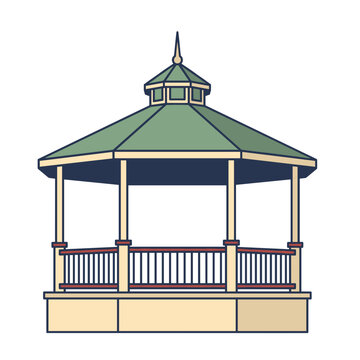 Public park gazebo pavilion with green roof vector illustration for outdoor community events and recreation