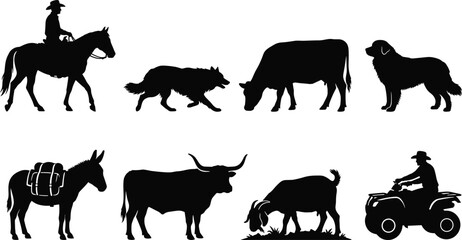 Fototapeta premium Farm Animal and Rural Life Silhouette Collection for Agriculture Vector Design