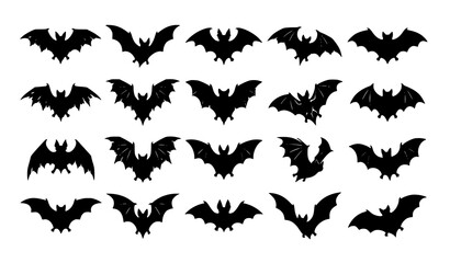 Fototapeta premium ​Halloween Flying Bat Silhouette Set Collection Isolated Vector Graphic