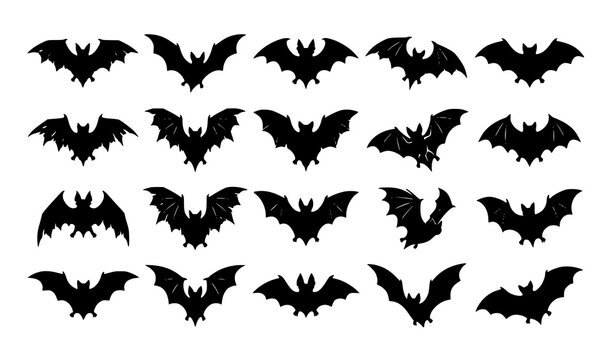 ​Halloween Flying Bat Silhouette Set Collection Isolated Vector Graphic