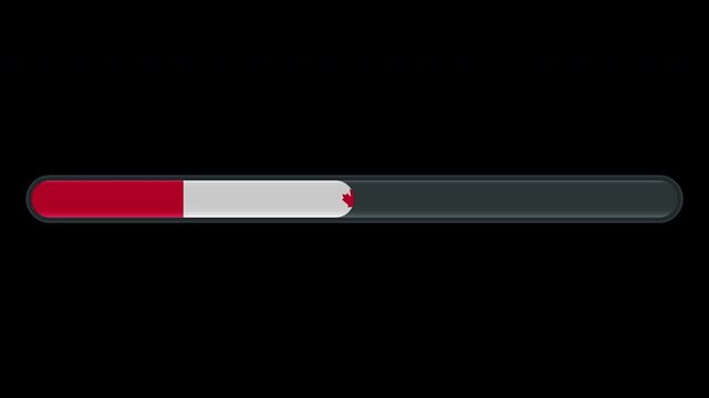 Loading progress bar animation with the Canada flag on a transparent background in 4K