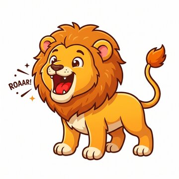 cute lion open mouth roar cartoon, vector isolated on white